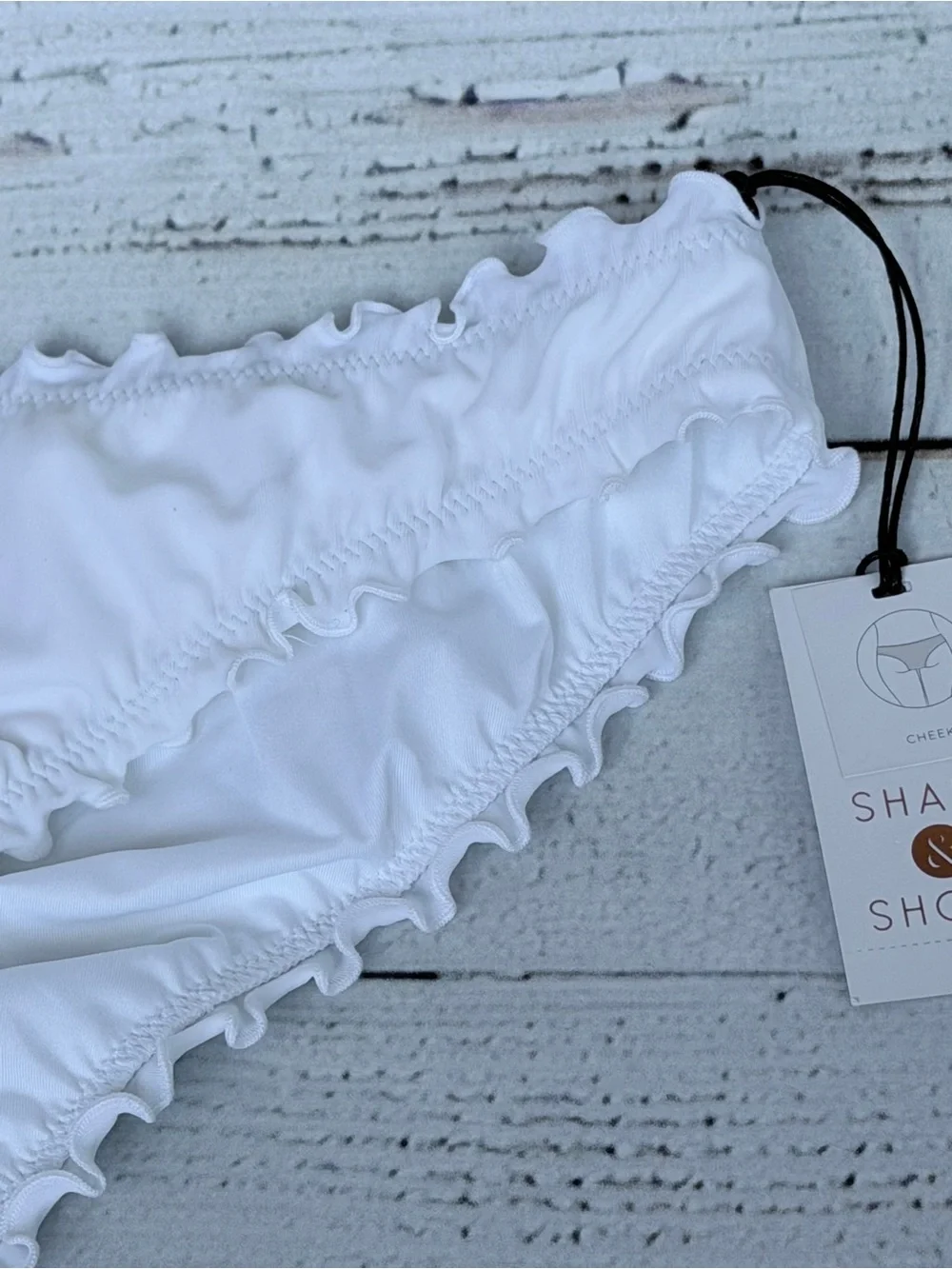 NWT Shade & Shore White Ruffle Edge Cheeky Bikini Bottoms - BOTTOMS ONLY